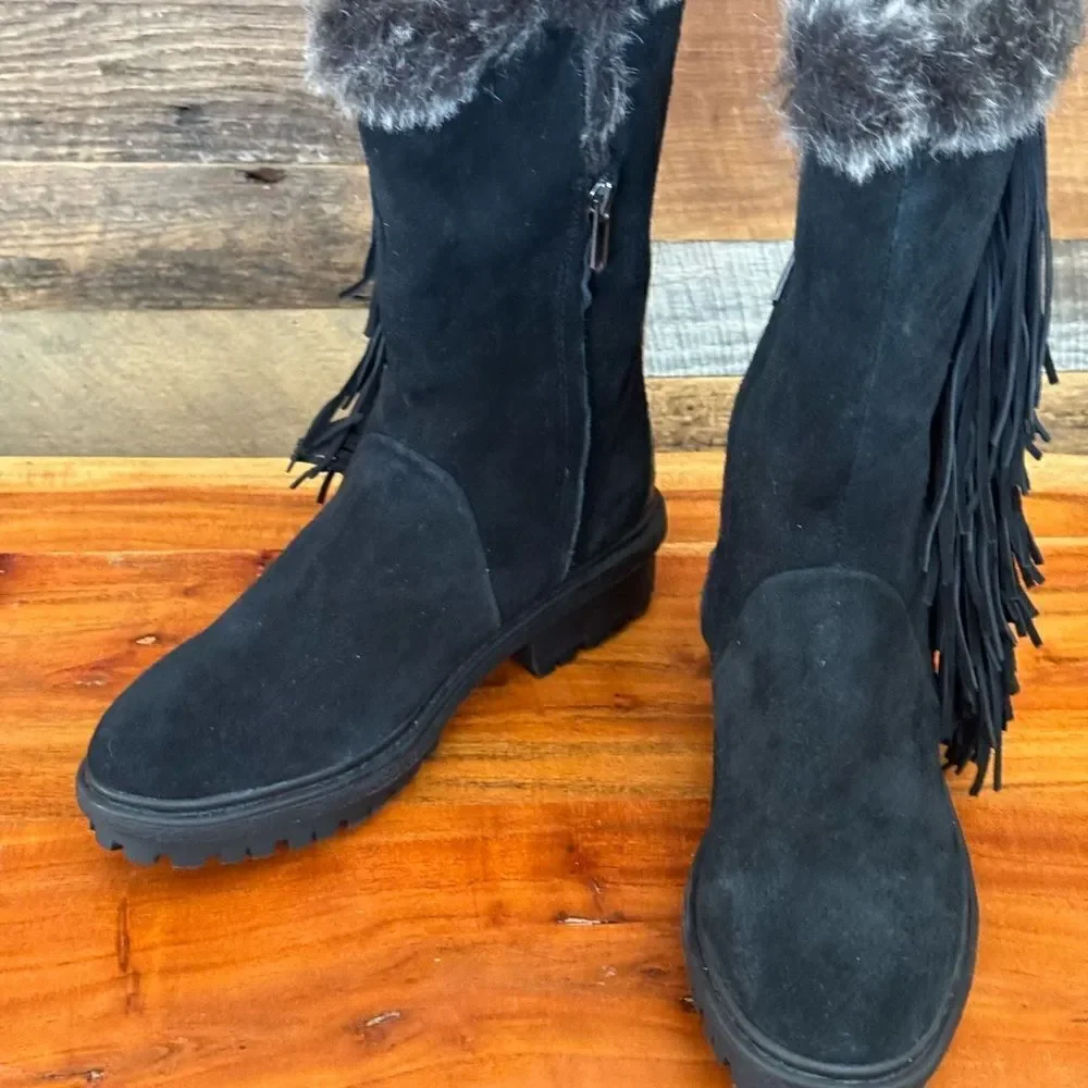 Sam Edelman Tilden Black fringe suede Winter & Rain Boots NWOT sz 7.5